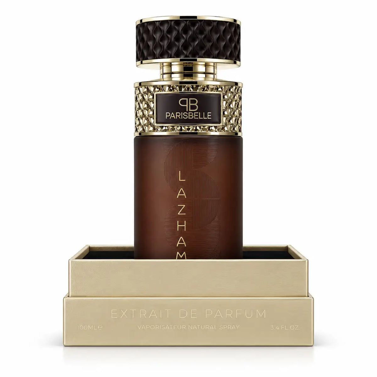 Parisbelle Lazham Oasis Collection brown perfume bottle with gold detailing