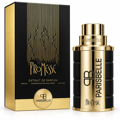 Parisbelle Promesse Extrait de Parfum 100ml black and gold perfume bottle