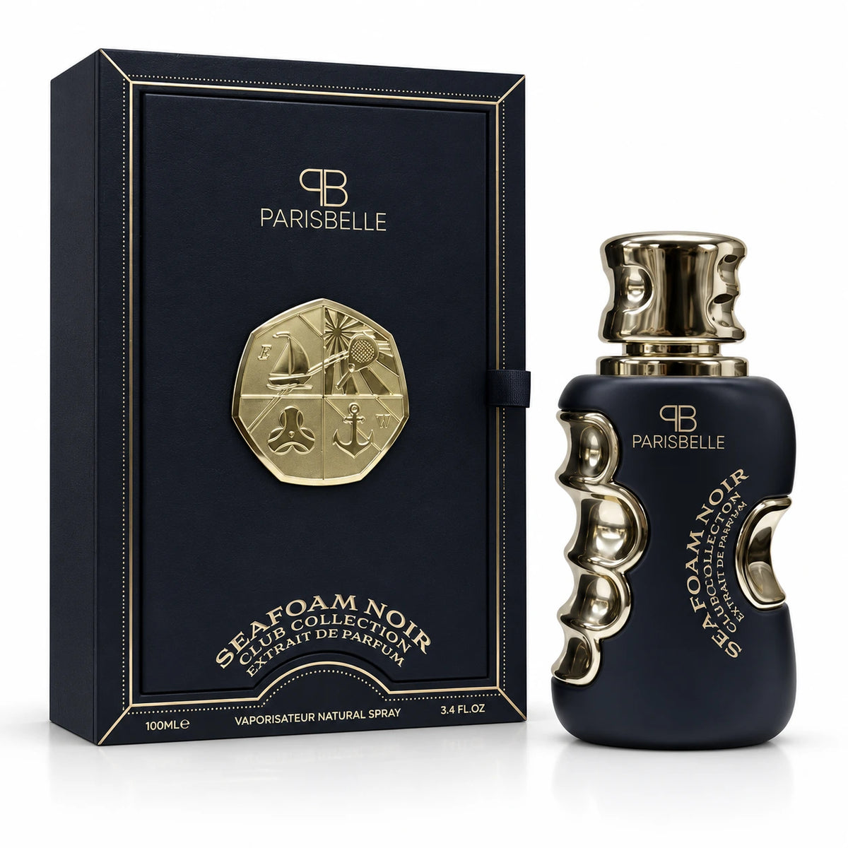 Parisbelle Seafoam Noir Extrait de Parfum 100ml navy and gold perfume bottle