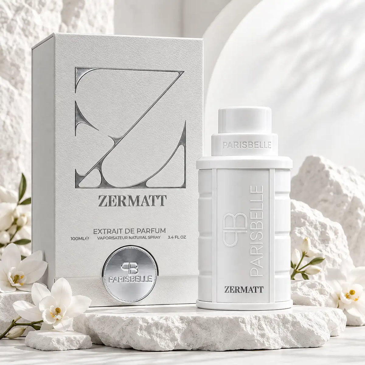 Parisbelle Zermatt 100ml premium fragrance with elegant white designer packaging