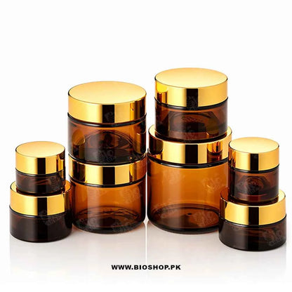 Amber Glass Cosmetic Jar with Gold Lid