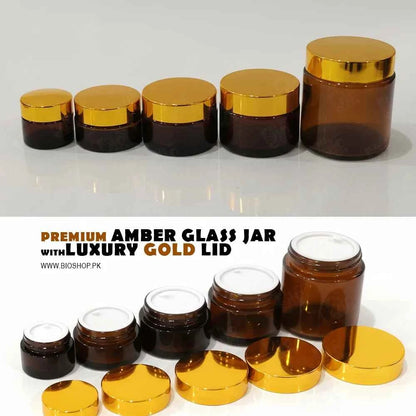 Amber Glass Cosmetic Jar with Gold Lid