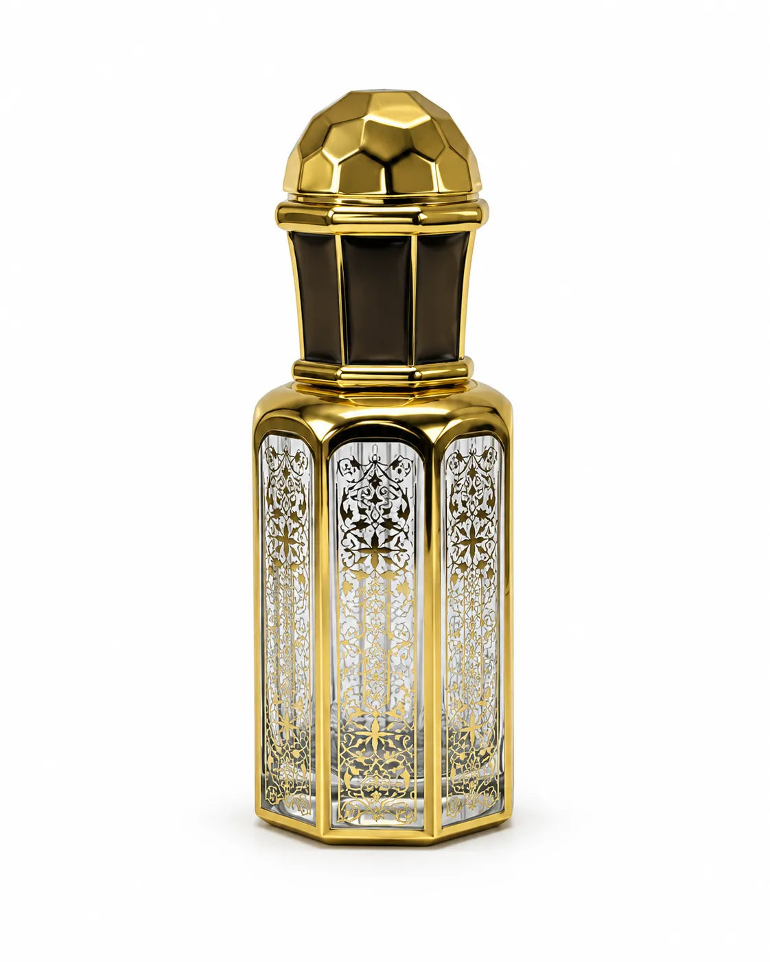 Premium Empty Octagonal Attar Bottle with Glass Stick – 3ml & 12ml | Gold 