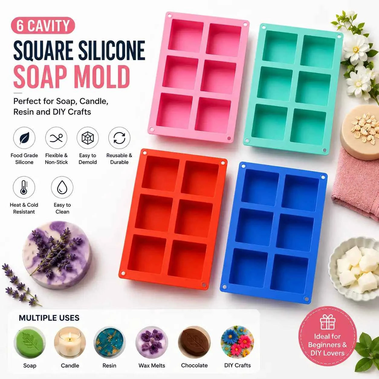 6 Cavity Rectangle Silicone Soap Mold