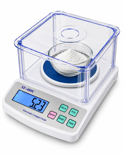 SF-400C digital weighing scale dimensions showing 225mm length, 158mm width, 35mm base height, 120mm platform diameter and 64 × 24mm LCD screen.
 Copy alt text