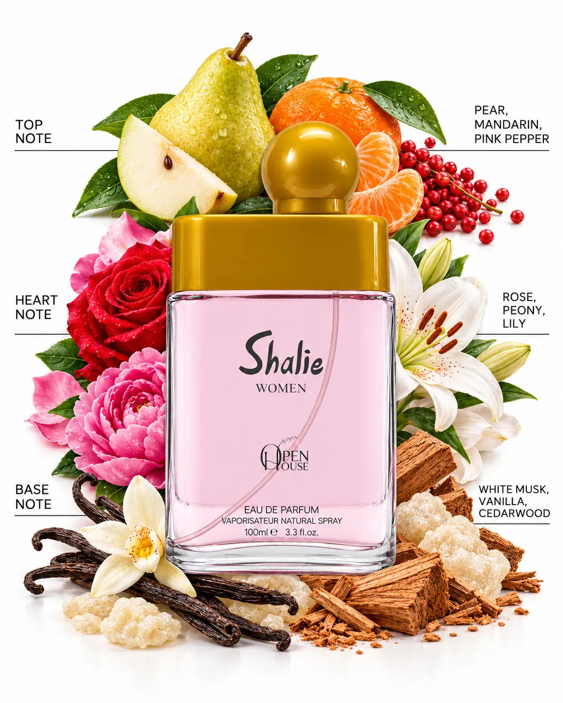 Shalie Women perfume 100ml with matching pink Open House presentation box