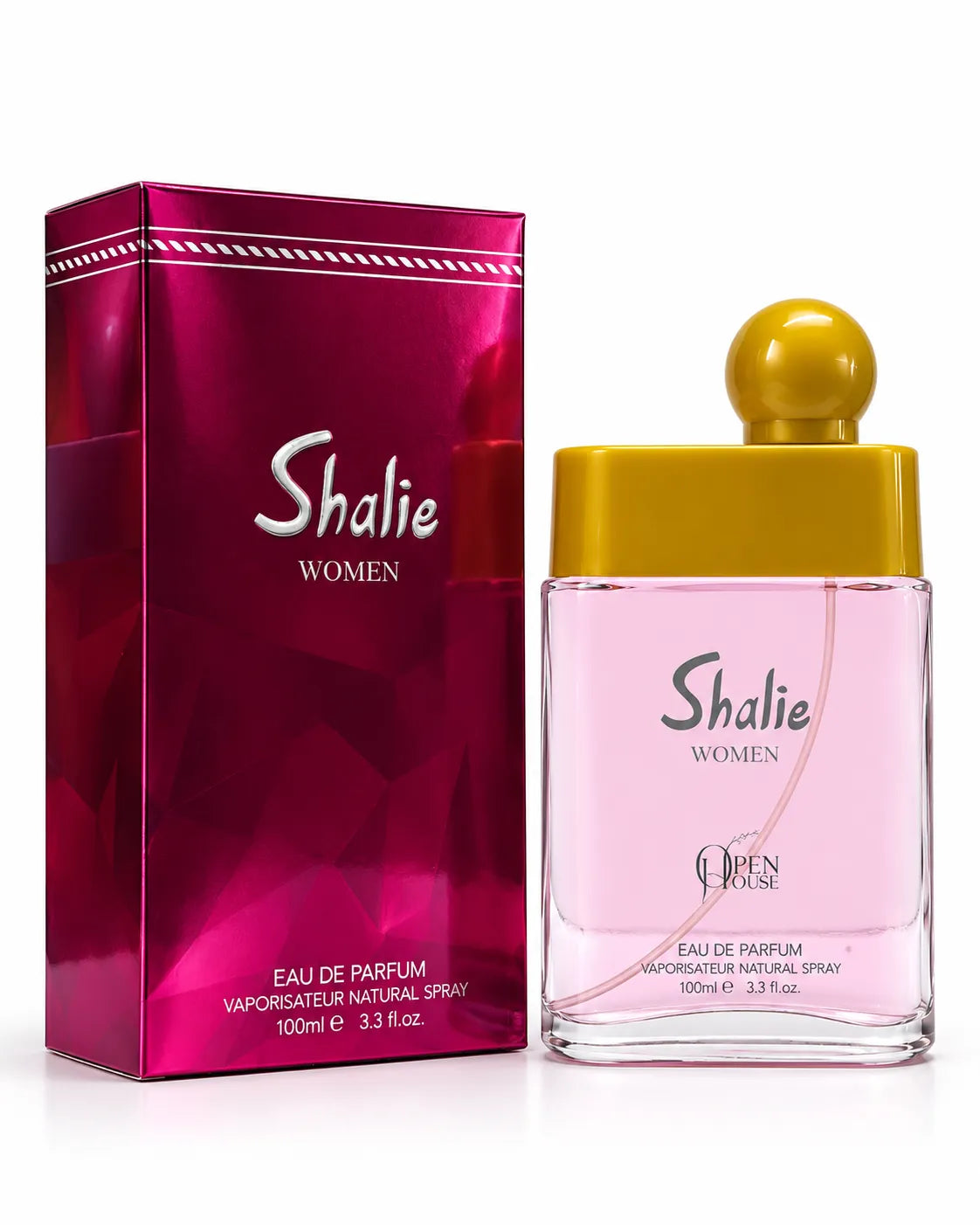 Shalie Women 100ml pink Eau de Parfum bottle with golden cap