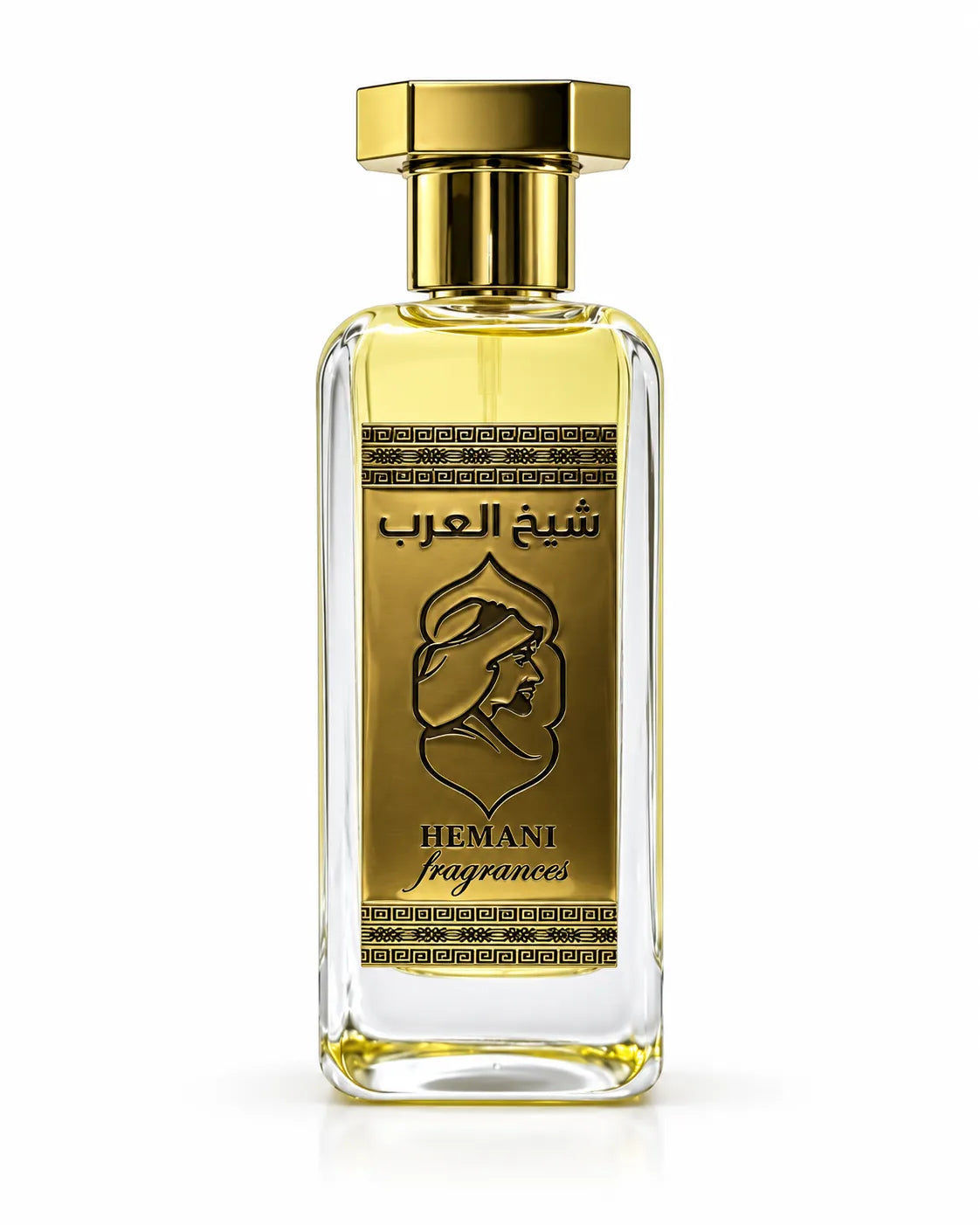 Hemani Sheikh Al Arab men perfume with gold cap and Arabic design packaging
