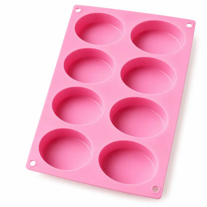 8 Cavity Oval Silicone Soap Mold in Multiple Colors
