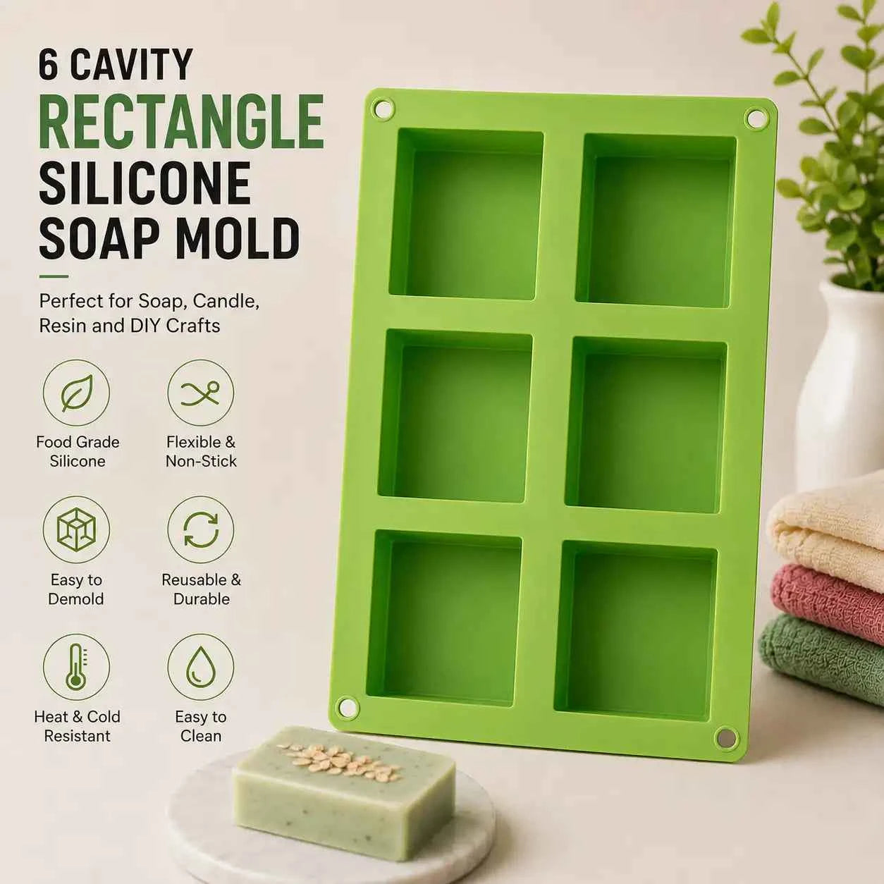 6 Cavity Rectangle Silicone Soap Mold