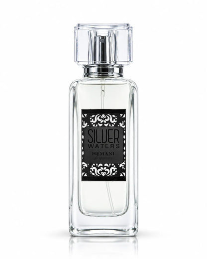 Hemani Silver Waters clear glass perfume bottle with transparent cap