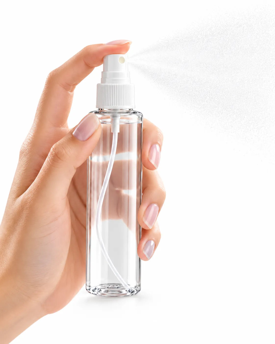 150ml transparent refillable spray bottle with white fine mist sprayer