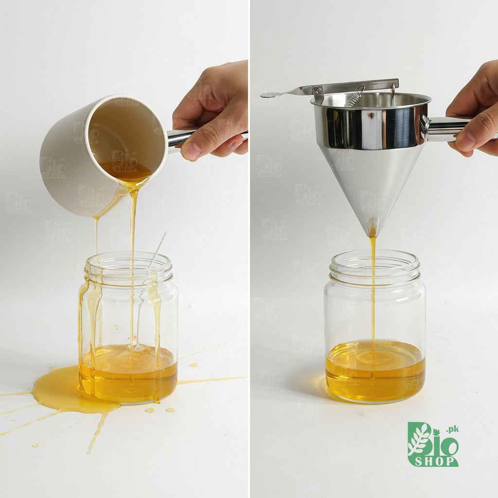 Premium Stainless Steel Piston Funnel & Dispenser with Stand (1.2L)