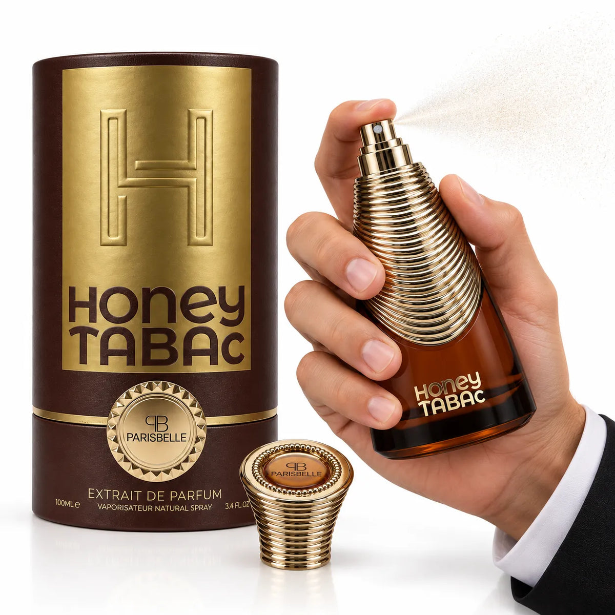 Honey Tabac 100ml perfume bottle with cap removed