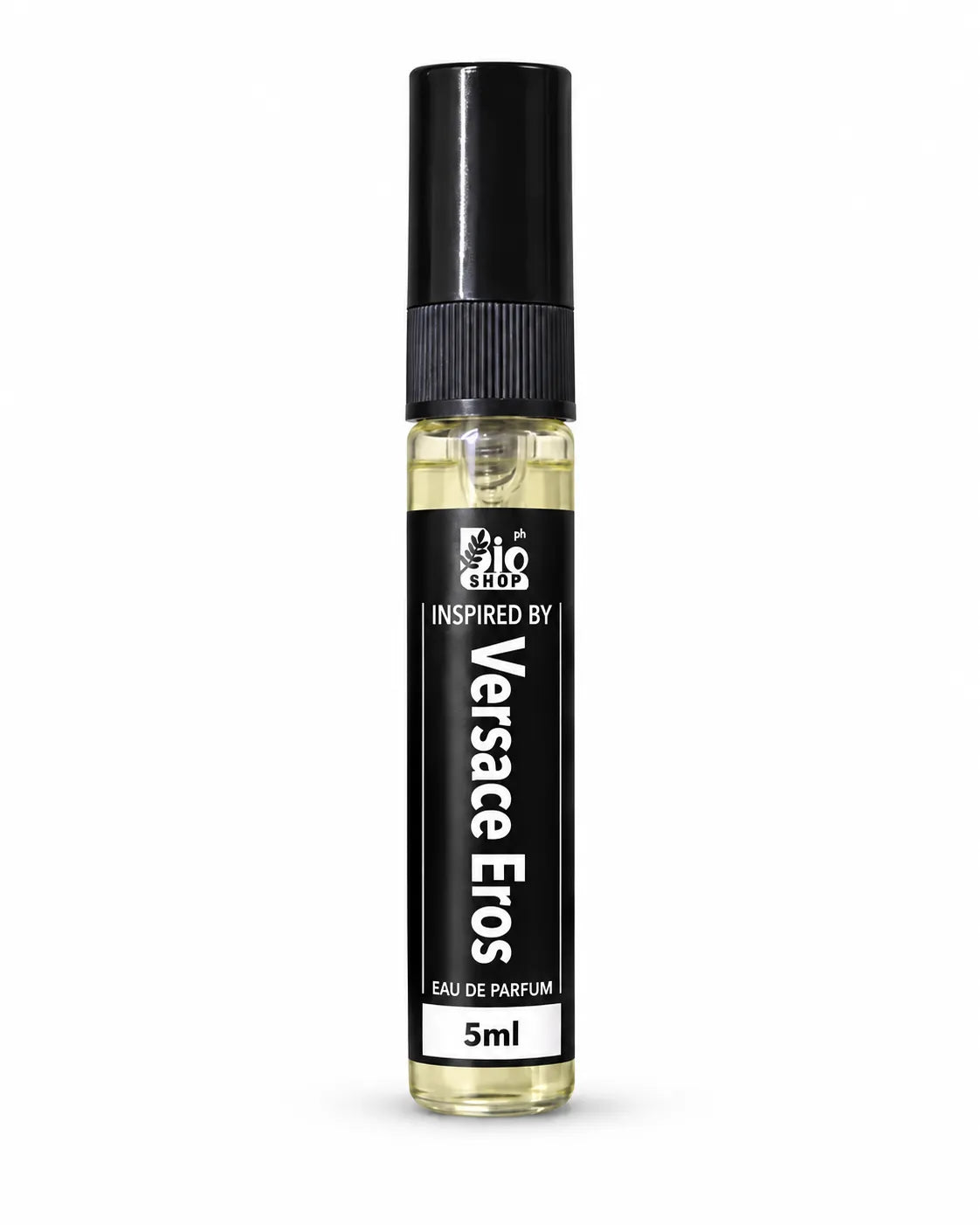 Bio Shop Versace Eros inspired perfume 5ml spray bottle with black label on white background