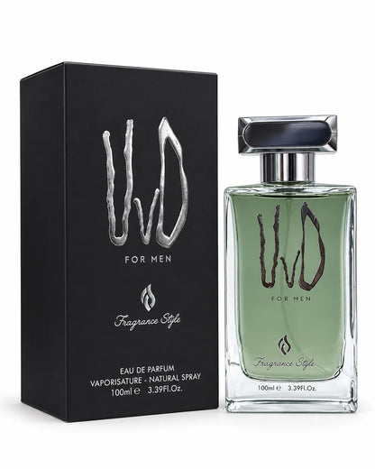 WD For Men 100ml Eau de Parfum deep green perfume in clear glass bottle with silver cap