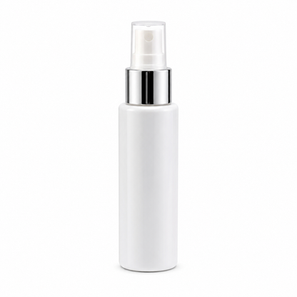 White Plastic Bottle with Silver Spray Pump Collar