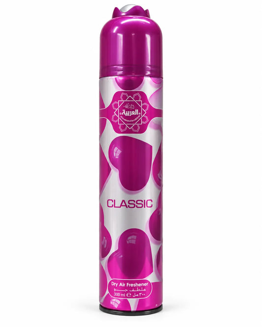 Al Arabiya Classic Room Spray Air Freshener 300ml pink and silver aerosol can on white background