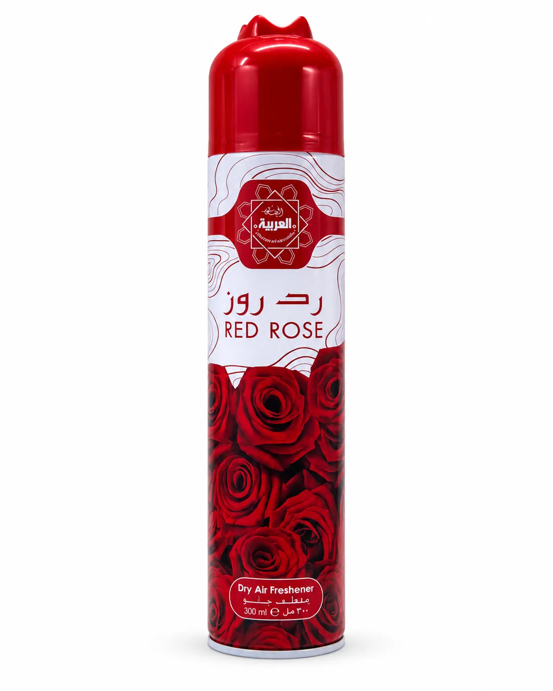 Al Arabiya Red Rose Room Spray Air Freshener 300ml red rose aerosol can on white background