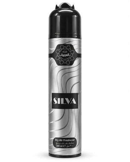 Al Arabiya Silva Room Spray Air Freshener 300ml silver and black aerosol can on white background