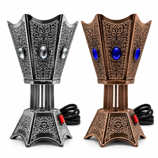Decorative electric oud and incense burner on white background