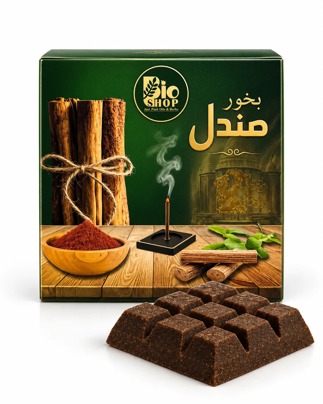 Bio Shop Bakhoor Mandal 40g box with brown bakhoor incense blocks
Bakhoor Mandal 40g premium Arabic incense by Bio Shop Pakistan