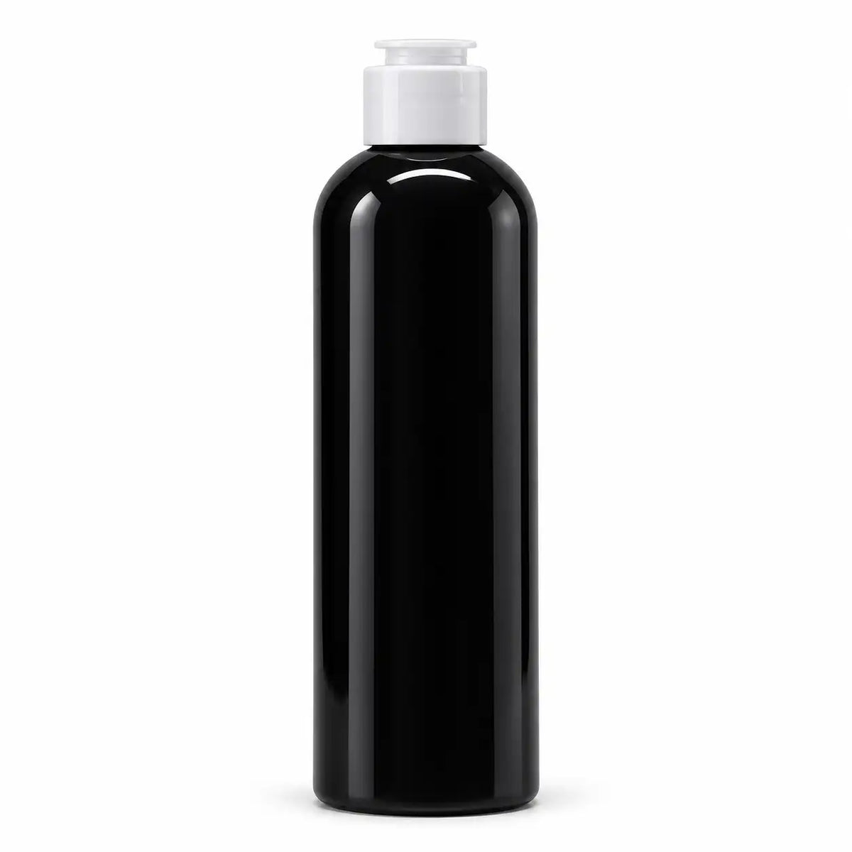 250ml black cosmetic bottle with flip top closure for shampoo and body wash packaging