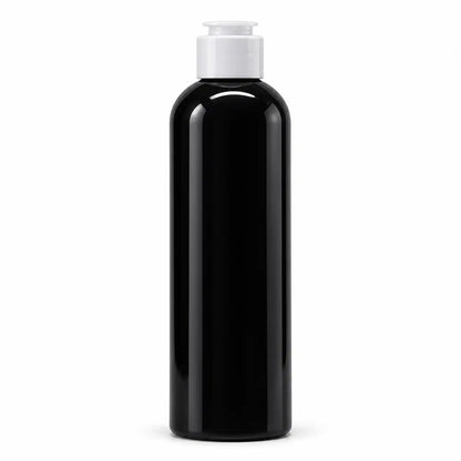 250ml black cosmetic bottle with flip top closure for shampoo and body wash packaging