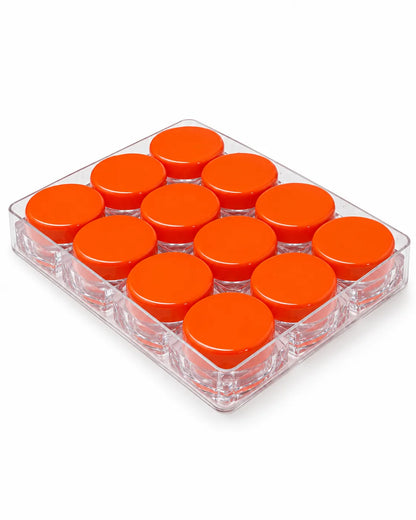 Empty 5gm clear square lip balm and cosmetic sample jar with a purple screw-on lid