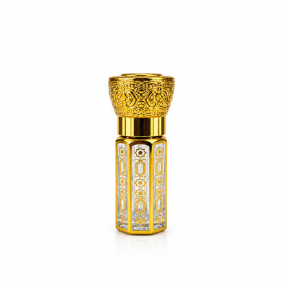 3ml gold Arabic attar bottle with ornate cap and glass applicator