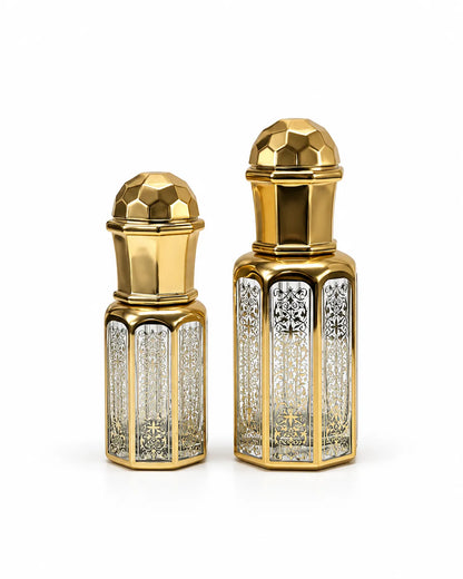 Premium Empty Octagonal Attar Bottle with Glass Stick – 3ml & 12ml | Gold 
