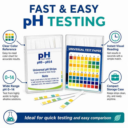 Universal pH Test Strips pH 0–14 – Wide Range Indicator Paper with Color Chart