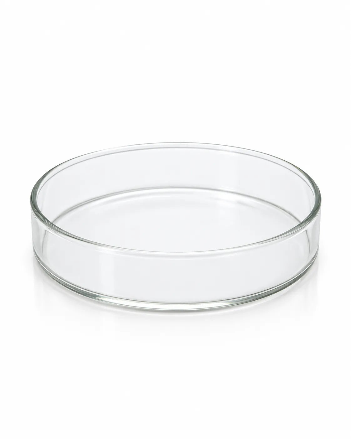 Normax clear glass Petri dish with its base and removable lid displayed side by side on a white background.