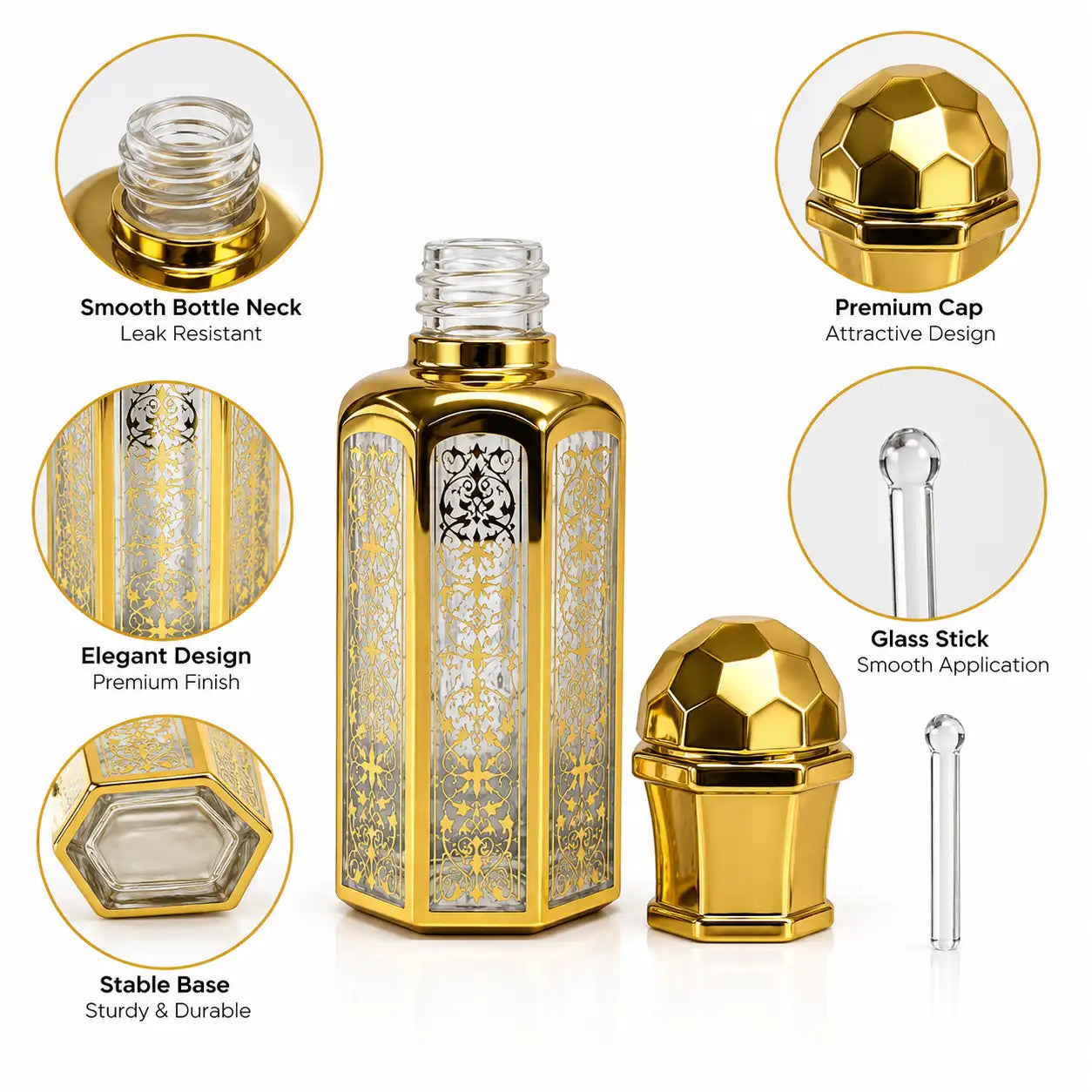 Premium empty Arabic attar bottle with glass stick at Bio Shop Pakistan