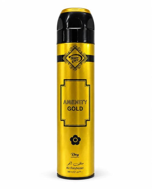 House Care Amenity Gold Room Spray Air Freshener 300ml metallic gold and black aerosol can on white background