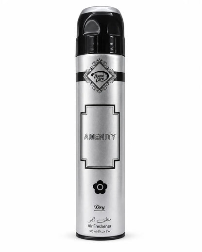 House Care Amenity Room Spray Air Freshener 300ml silver and black aerosol can on white background