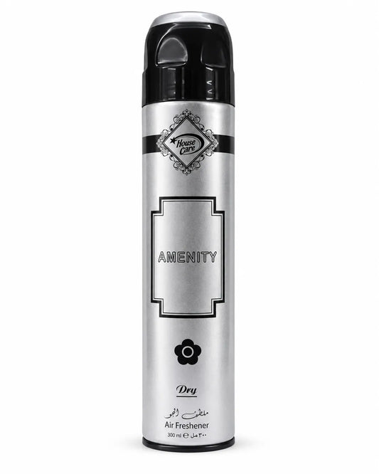 House Care Amenity Room Spray Air Freshener 300ml silver and black aerosol can on white background