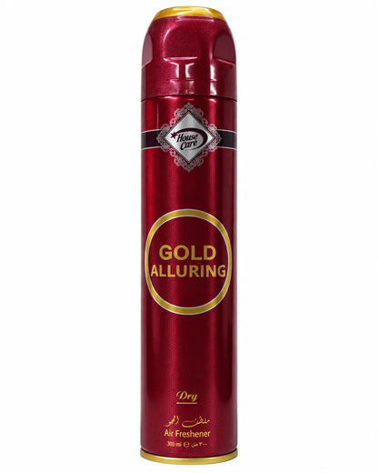 House Care Gold Alluring Room Spray Air Freshener 300ml red and gold aerosol can on white background