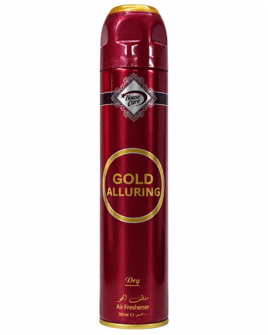 House Care Gold Alluring Room Spray Air Freshener 300ml red and gold aerosol can on white background