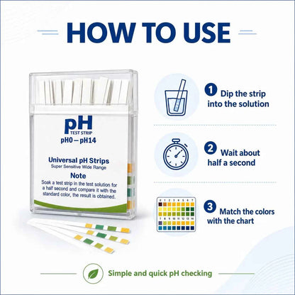 Universal pH Test Strips pH 0–14 – Wide Range Indicator Paper with Color Chart