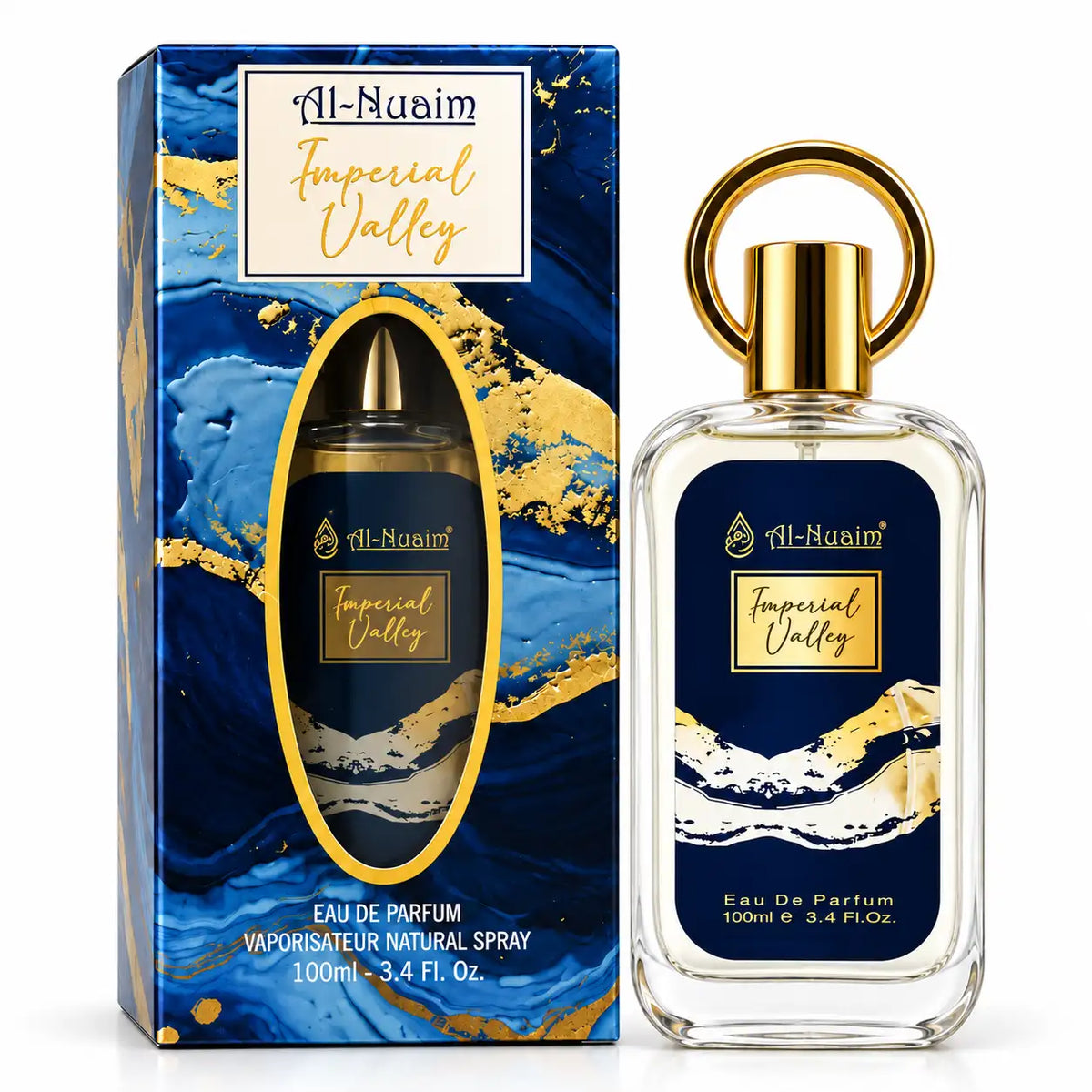 Al-Nuaim Imperial Valley 100ml perfume bottle with gold ring cap