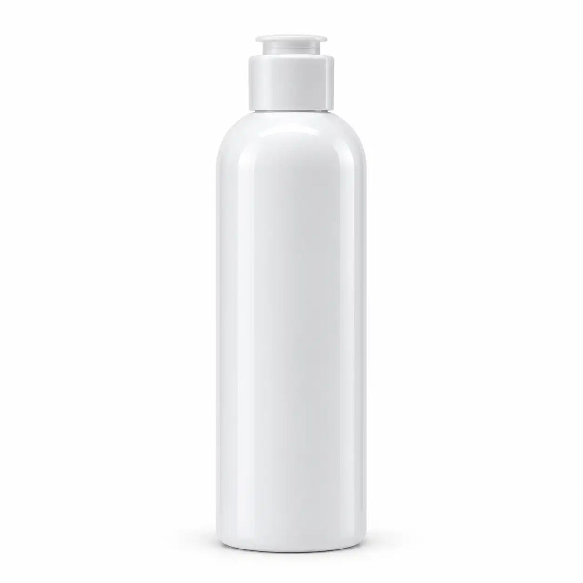 250ml white cosmetic bottle with black cap for lotion, conditioner and cosmetic packaging