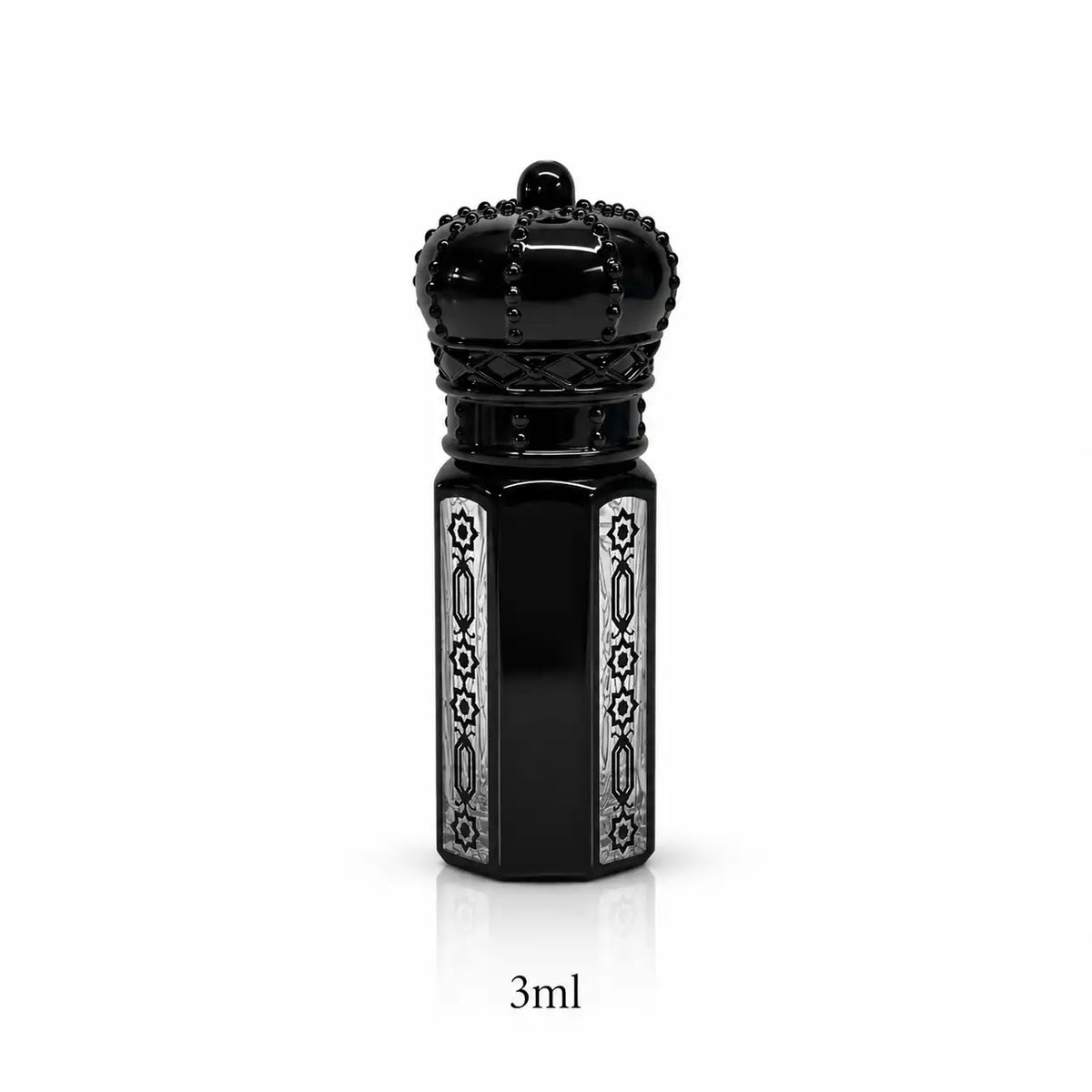 Black attar perfume bottle being filled with fragrance oil using glass applicator