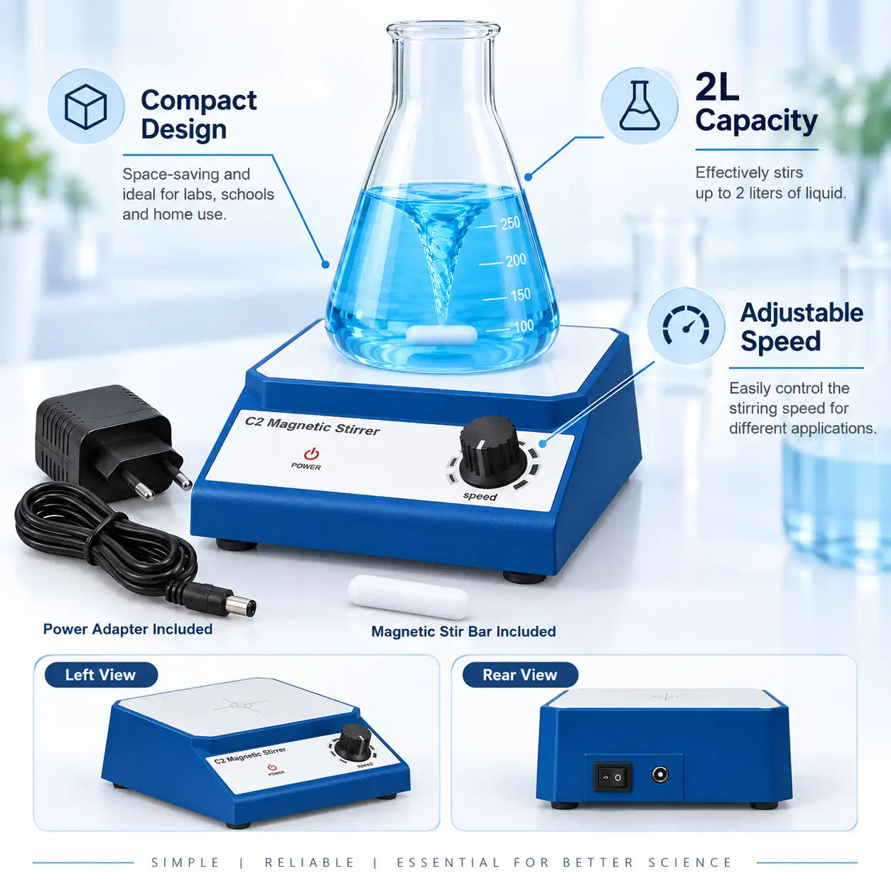 C2 Magnetic Stirrer 2L adjustable speed liquid mixer 2500 RPM