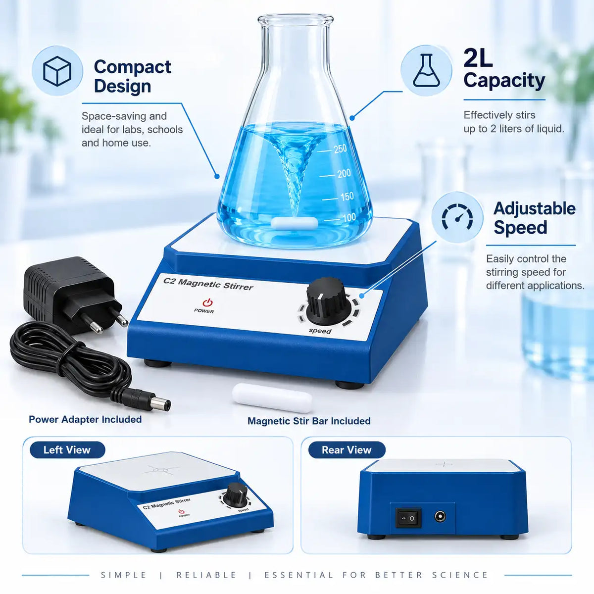 C2 Magnetic Stirrer 2L adjustable speed liquid mixer 2500 RPM