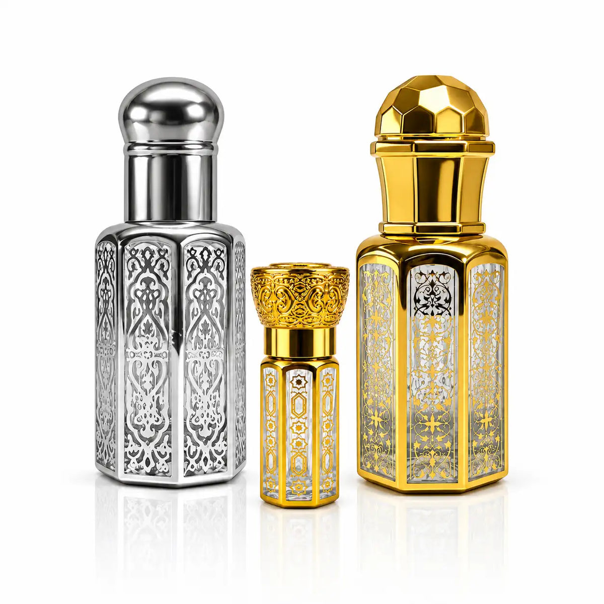 Refillable attar bottle with cap bottle and glass stick components