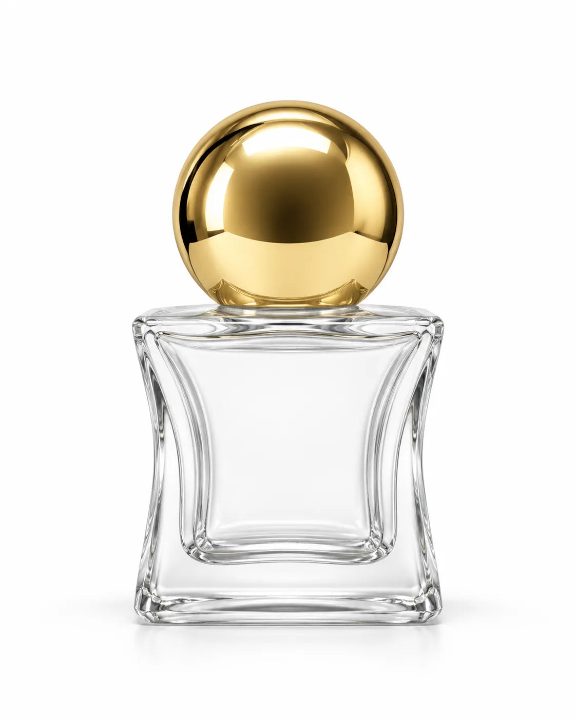 Collection of six 15ml empty glass perfume bottles with assorted colored caps