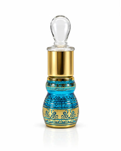 Empty 6ml Arabic attar bottle shown with removable glass stick applicator