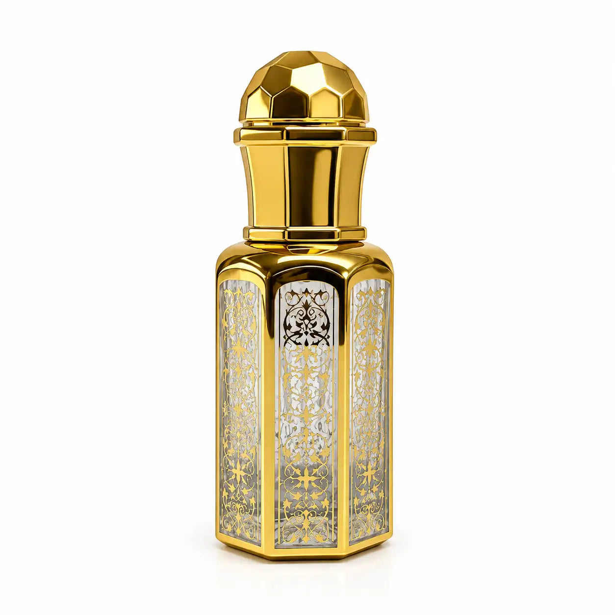 12ml gold Arabic attar bottle with faceted dome cap
