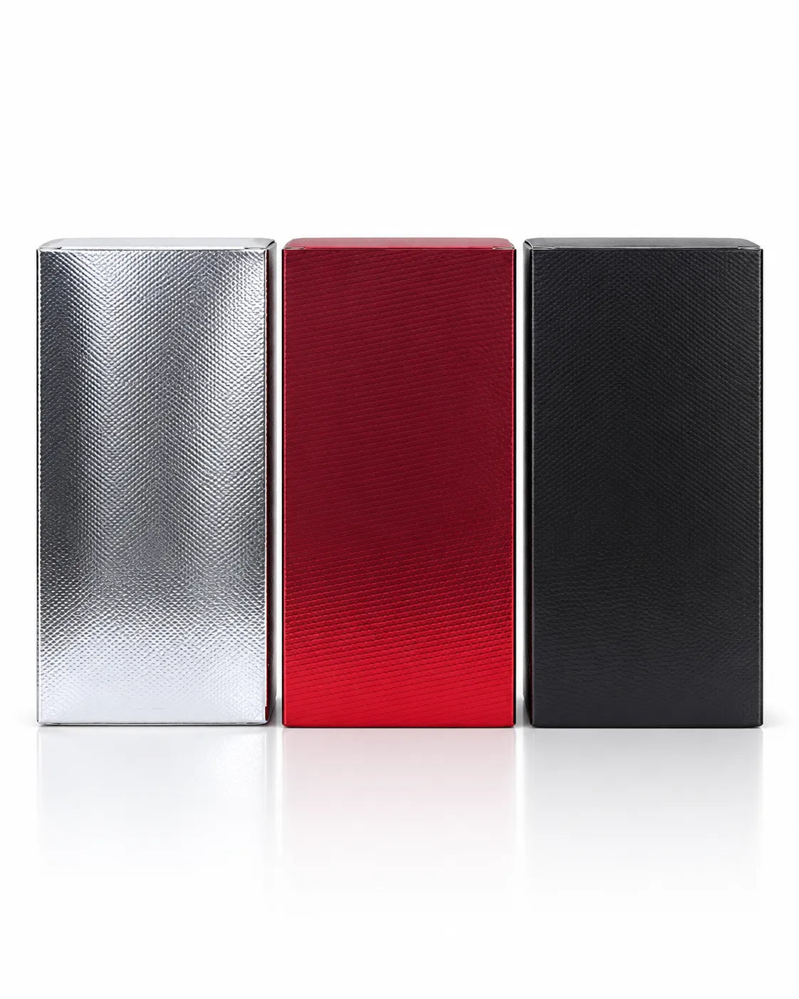 Black rectangular perfume packaging box available in black red and silver for perfume bottle presentation and gifting at Bio Shop Pakistan